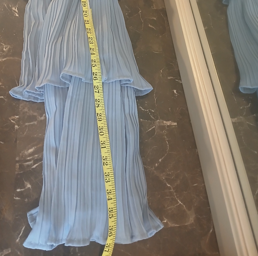 Elegant Blue Pleated Dress - Picture 8 of 12
